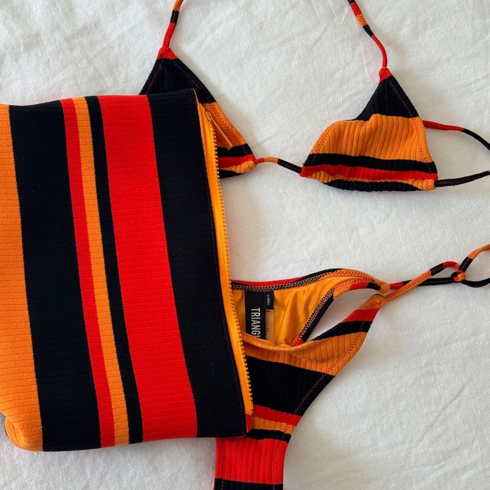 Triangl Swimwear Black and Orange Bikini / and mini short set